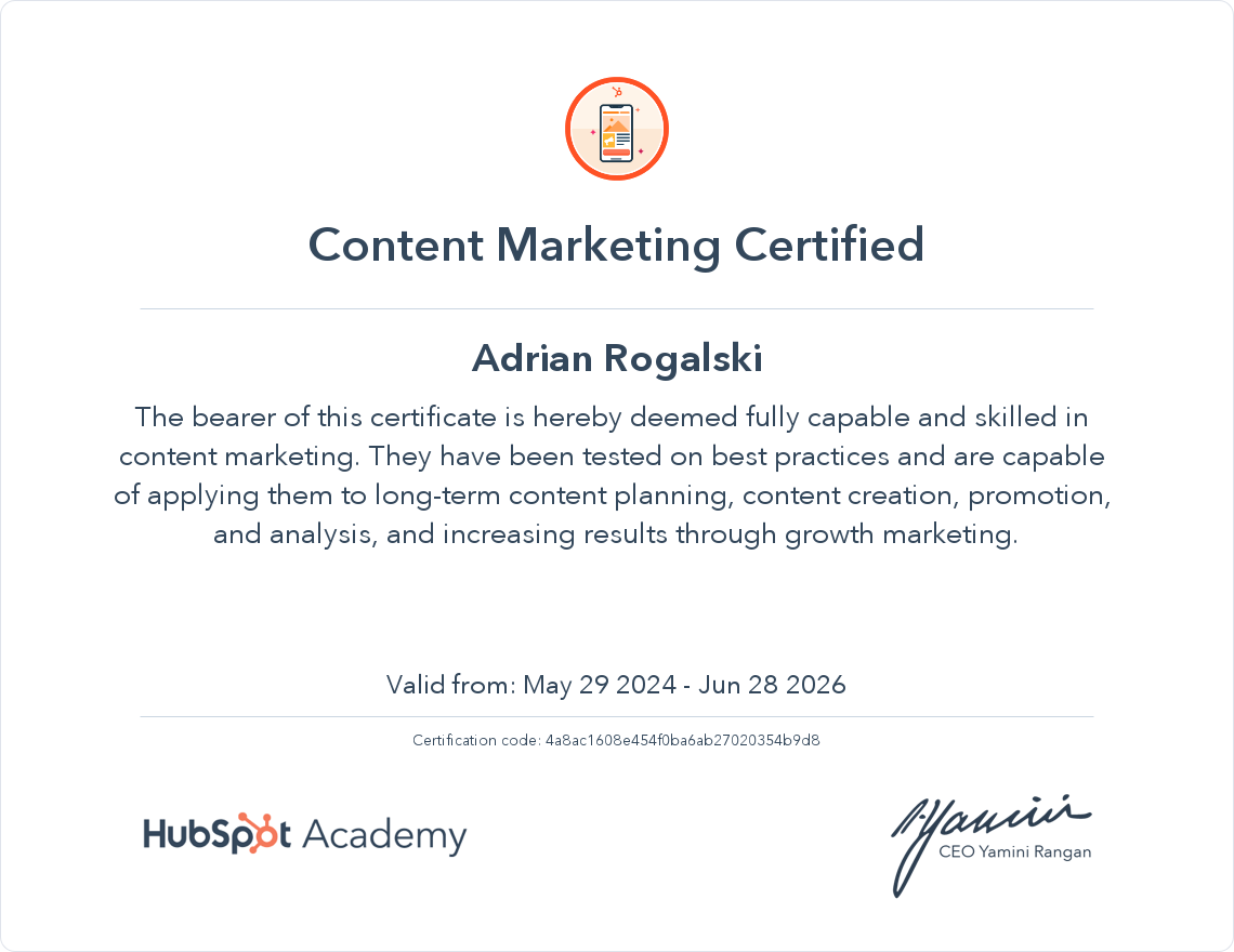Adrian-Content-Marketing-certyficate