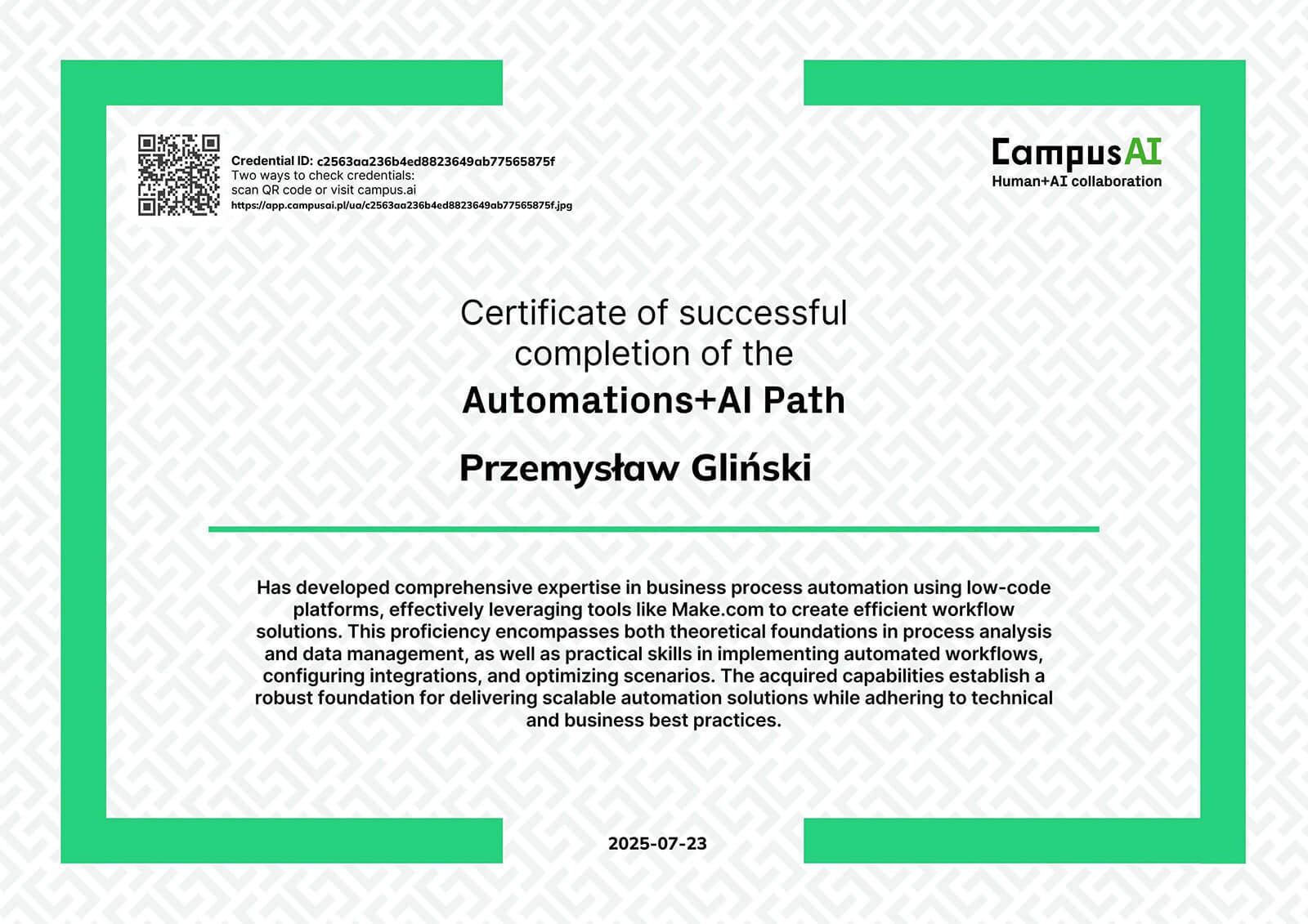 CapsusAI-certificate-Przemyslaw-Glinski