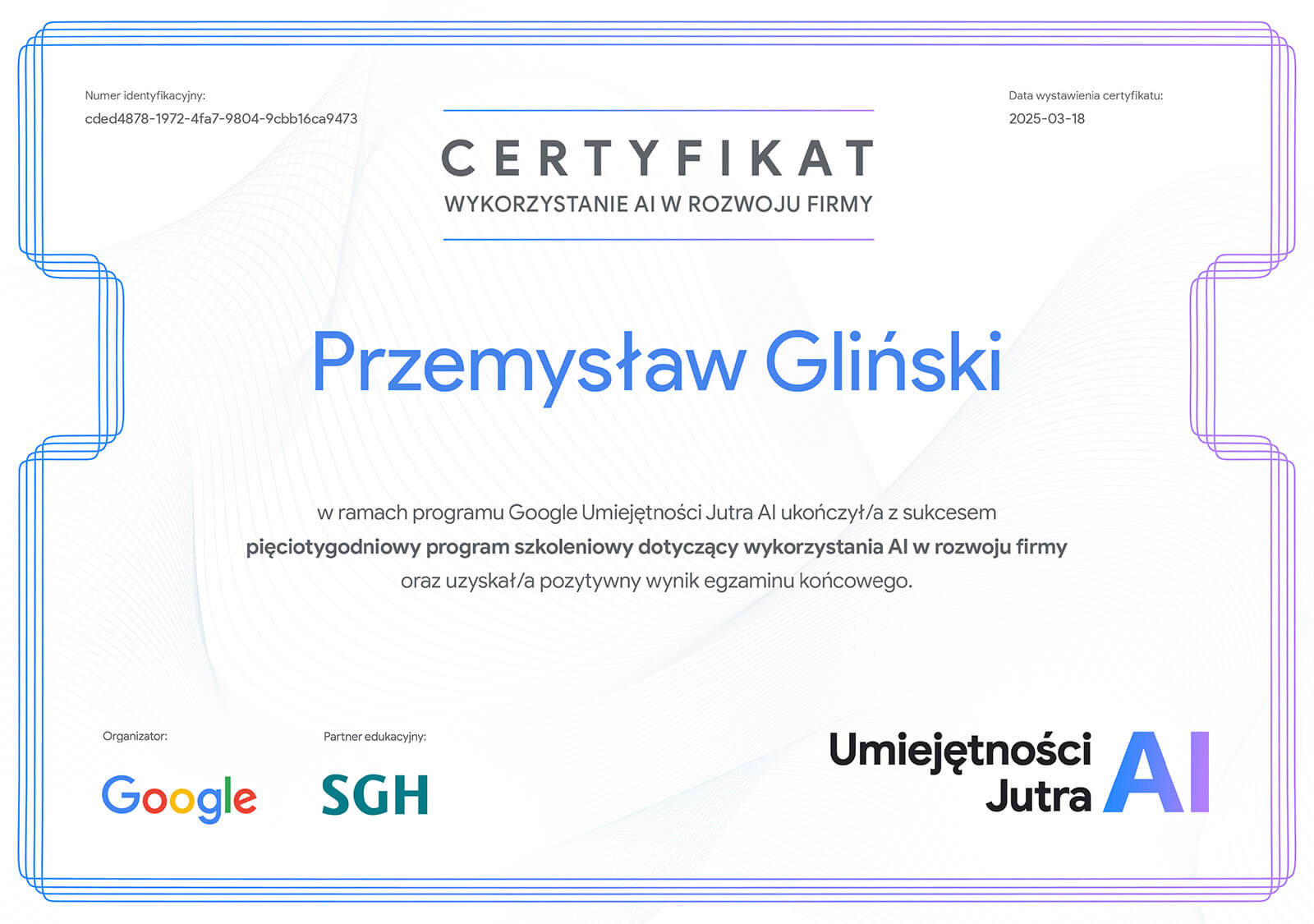 Google-AI-certyfikat-Przemek-Glinski