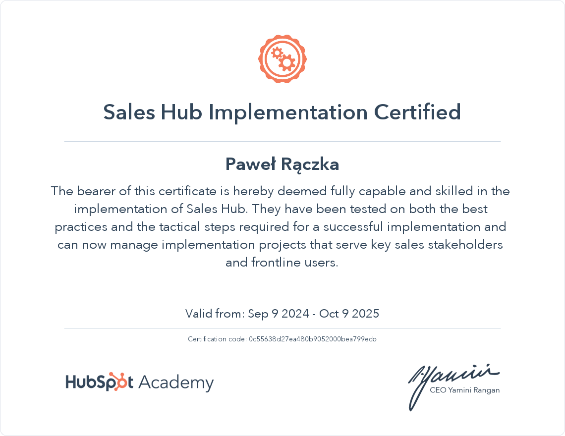 Pawel-sales-hub-implementation-certification
