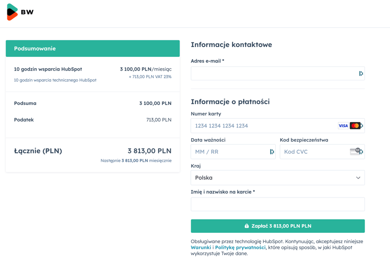 płatności poprzez hubspot