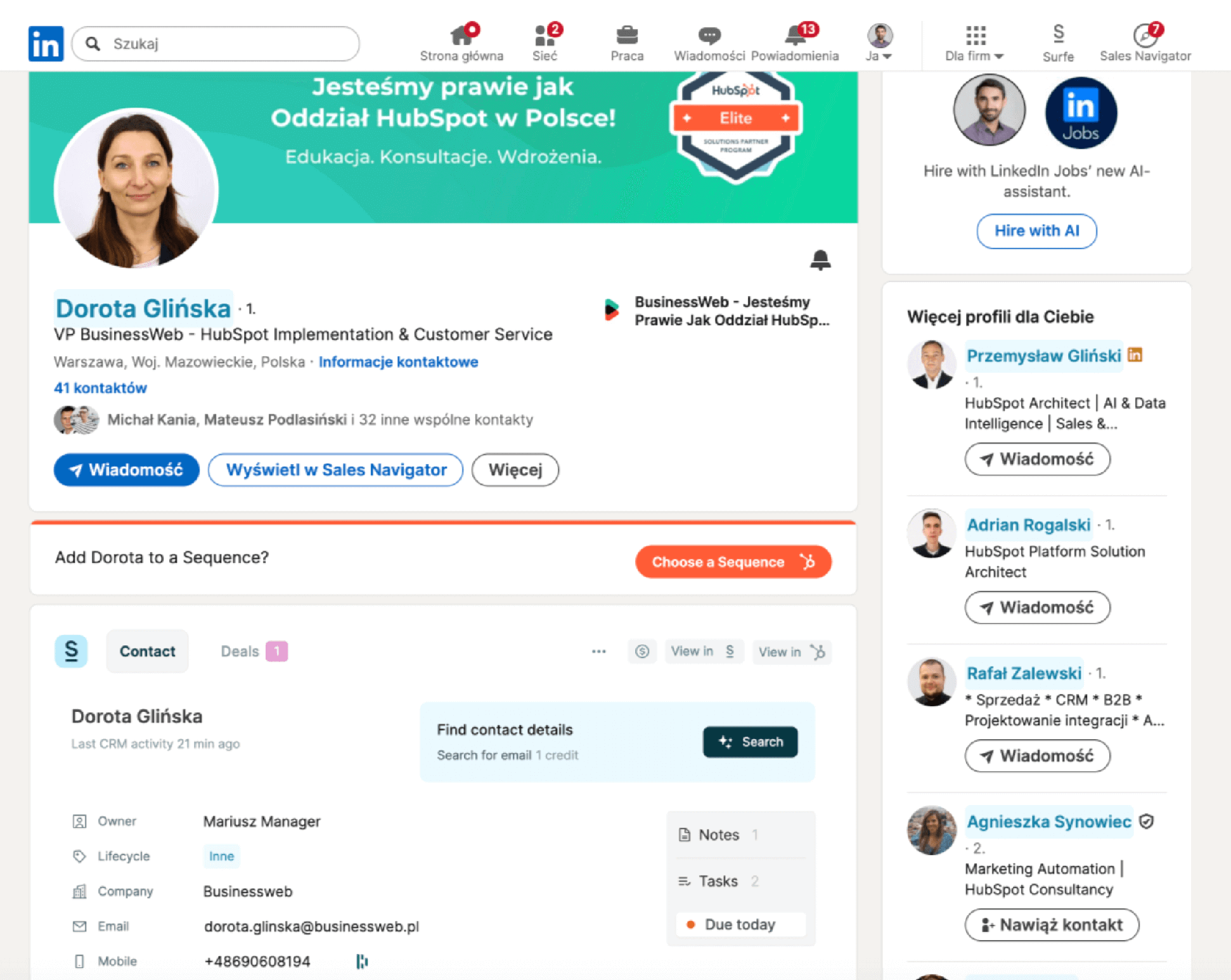 Łączenie Surfe z sekwencjami HubSpot