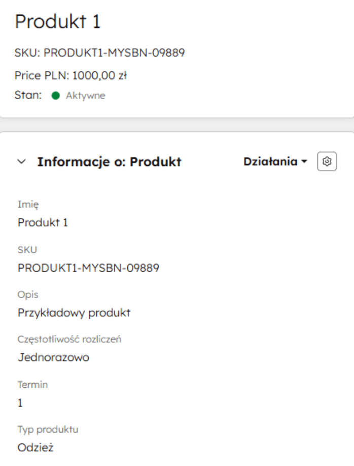 Produkty i cenniki widoczne w crm dla firmy produkcyjnej