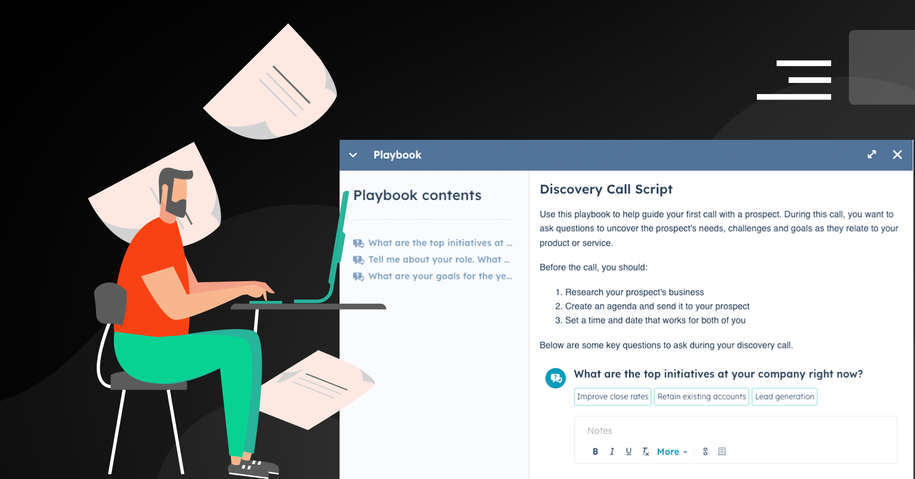 skrypty sprzedażowe - poznaj narzędzie do HubSpot Playbook, które usprawni twoje rozmowy z klientami.